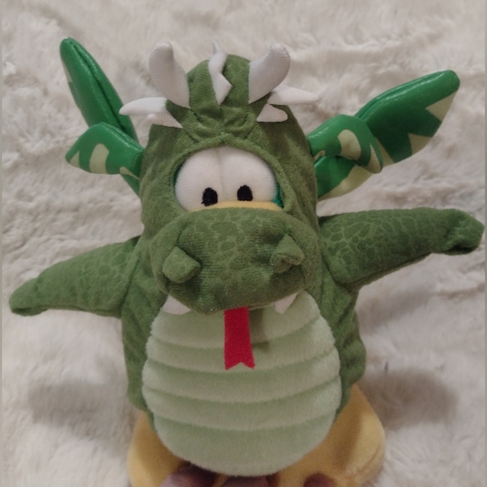 Disney Club Penguin 7" GREEN DRAGON Stuffed Plush HTF Green Penguin
